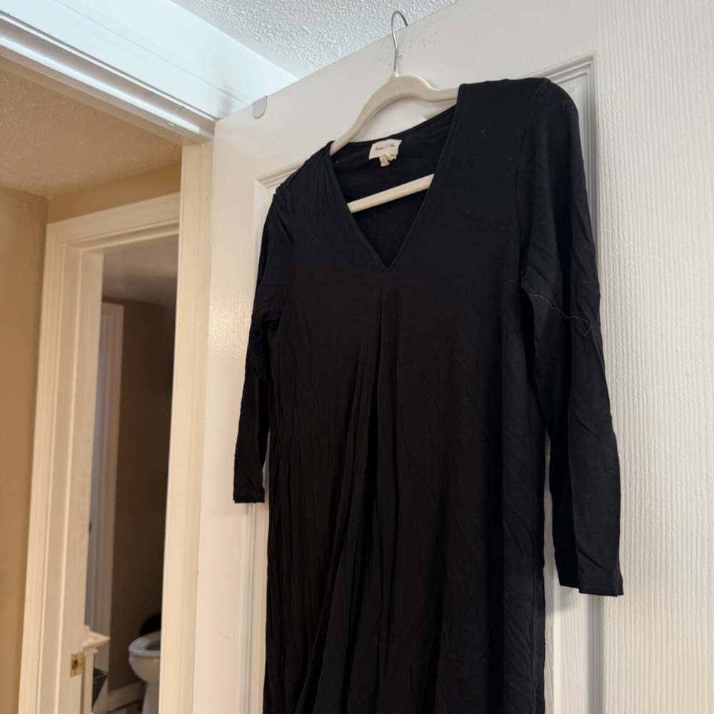 Anthropology Meadow Rue Black Long Sleeve V-Neck Sheath Dress